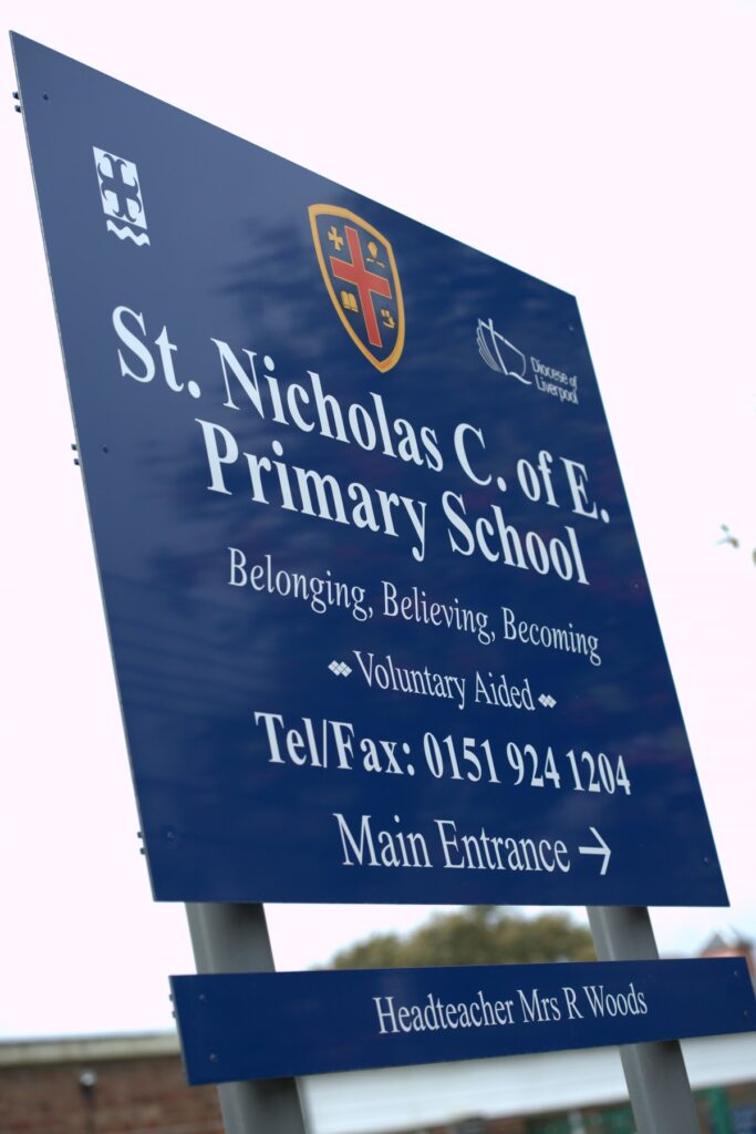 School entrance sign on Nicholas Road